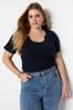 Women's Style Plus Size Navy Blue Collar Detailed Ribbed Knitted T-shirt