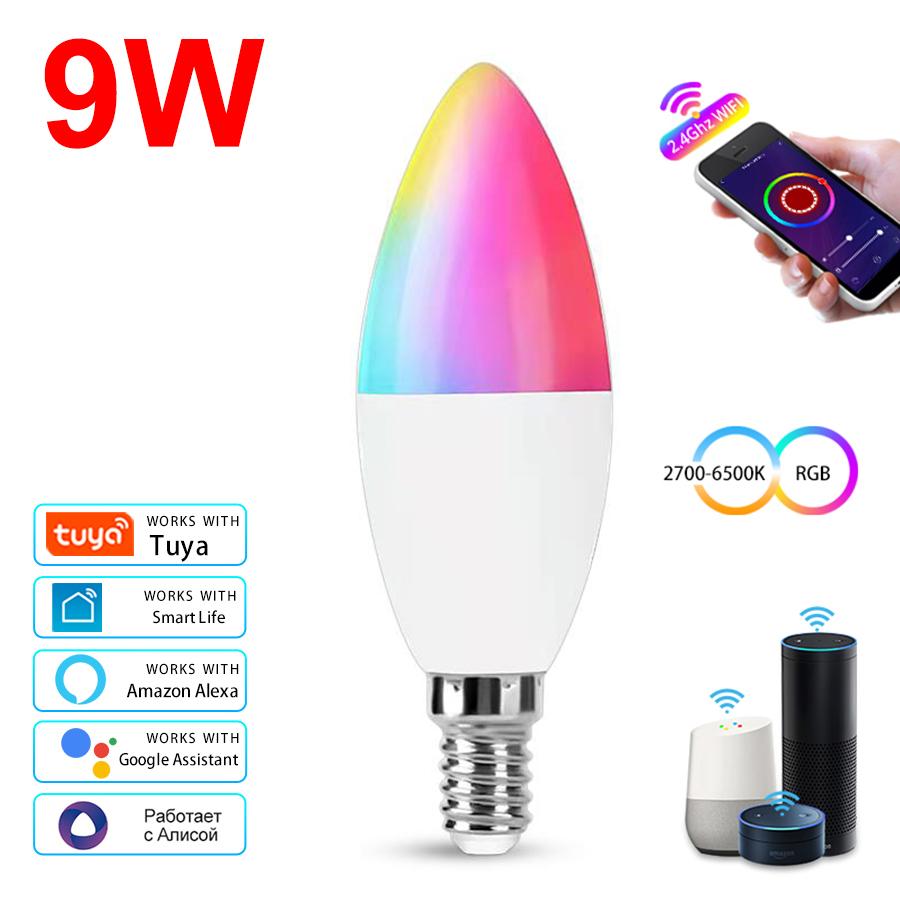 Tuya Smart WiFi LED Bulb E14 Candel Light 5W 7W 9W 220V Dimmable RGB Lamp APP Voice Control Alexa Google Assistant Home Decor