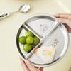 Round Dining Plate 304 Stainless Steel Food Plate Divided Breakfast Plate 3 Grids Cute Tableware Stackable Fruit Salad Plate Set