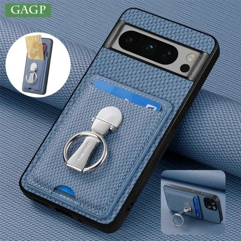 For Google Pixel 9 Pro XL Magnetic Ring Stand Holder Case For Google Pixel 8A 7 6 Pro Leather Card Slot Wallet Protective Cover