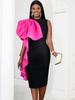 Black Evening Dresses for Women O Neck Sleeveless Empire Bodycon Patchwork Knee Length Birthday Cocktail Ruffles Bowtie Plus Size Outfits