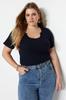 Women's Fashion New Plus Big Size Blouse Navy Blue Collar Detailed Ribbed Knitted T-shirt