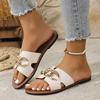 2025 Summer Foreign Trade Large Size Flat-bottomed Slippers Women's Light Fashion Chain Round Head One-character Casual Sandals