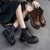 Retro Breathable Hollow-out Summer Boots Genuine Leather Platform Sandals Thick Sole Women's Shoes