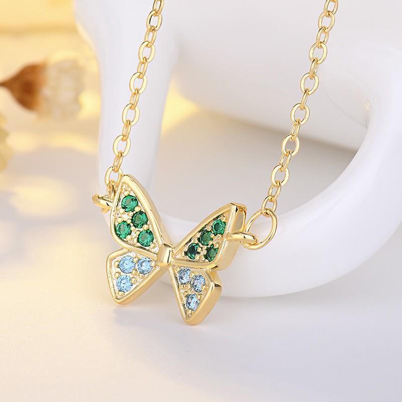 New Colored Zircon Butterfly Necklace for Women's Light Luxury New Style High-end Jewelry Clavicle Chain