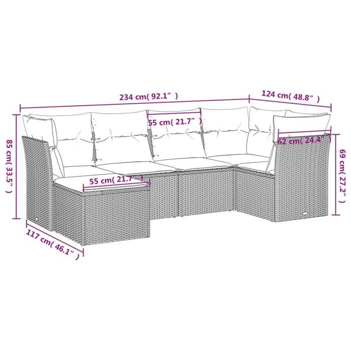 VidaXL Garden Lounge Set 6 Pcs with Grey Cushions Wicker 3217950