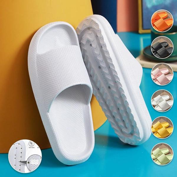 Summer Beach Solid Color Men&Women's Slippers Casual Lightweight EVA Anti-slip Slides Durable Cushioning Soft Shower Shoes for Swimming