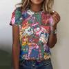 Summer Round Neck Cartoon Cat Pattern 3D Print Top Fashionable Casual Short Sleeved Women's T-shirts