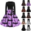 Women's Halloween Print Flare Dress For Women Long Sleeve Dress Party Casual Dresses