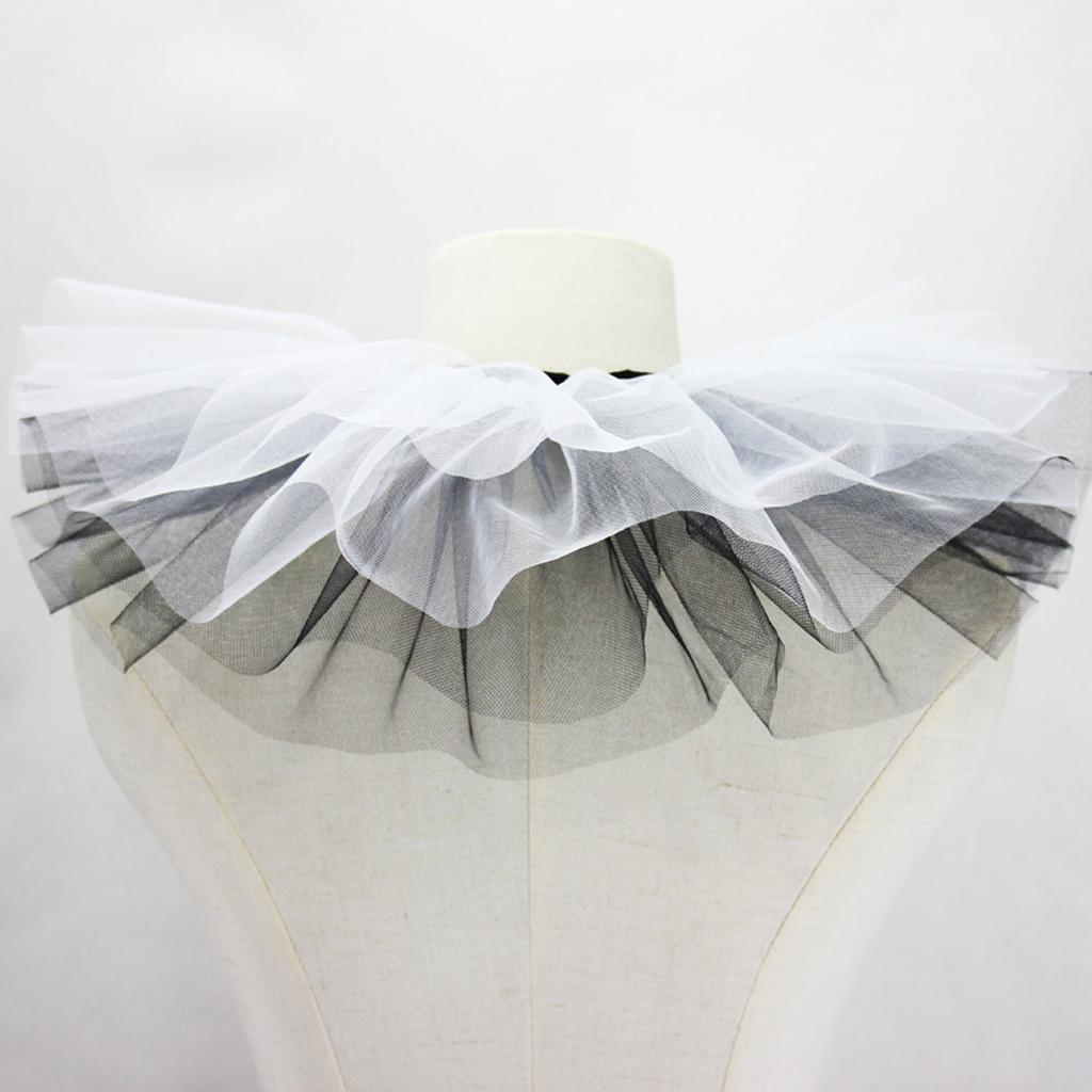 Women Victorian Ruffle Mesh Fake Collar Shawl Vintage Renaissance Black White Tulle Clown Cosplay Neck Ruff Choker Shawl