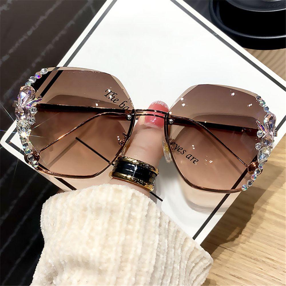 New Fashion Cutting Lens UV400 Rimless Sunglasses Gradient Rhinestone Sunglasses Women Sun Glasses