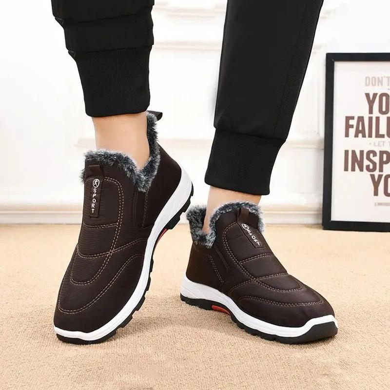 Fashion Simple Winter Warm Plus Velvet Casual Shoes Slip-on Comfortable Cold-proof Men Snow Boots Non-slip Outdoor Walking Cotton Shoes