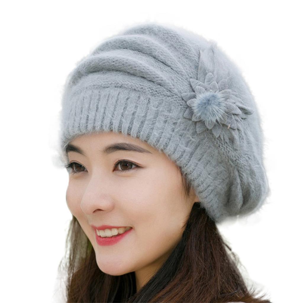 Fashion Womens Flower Knit Crochet  Hat Winter Warm Cap Beret