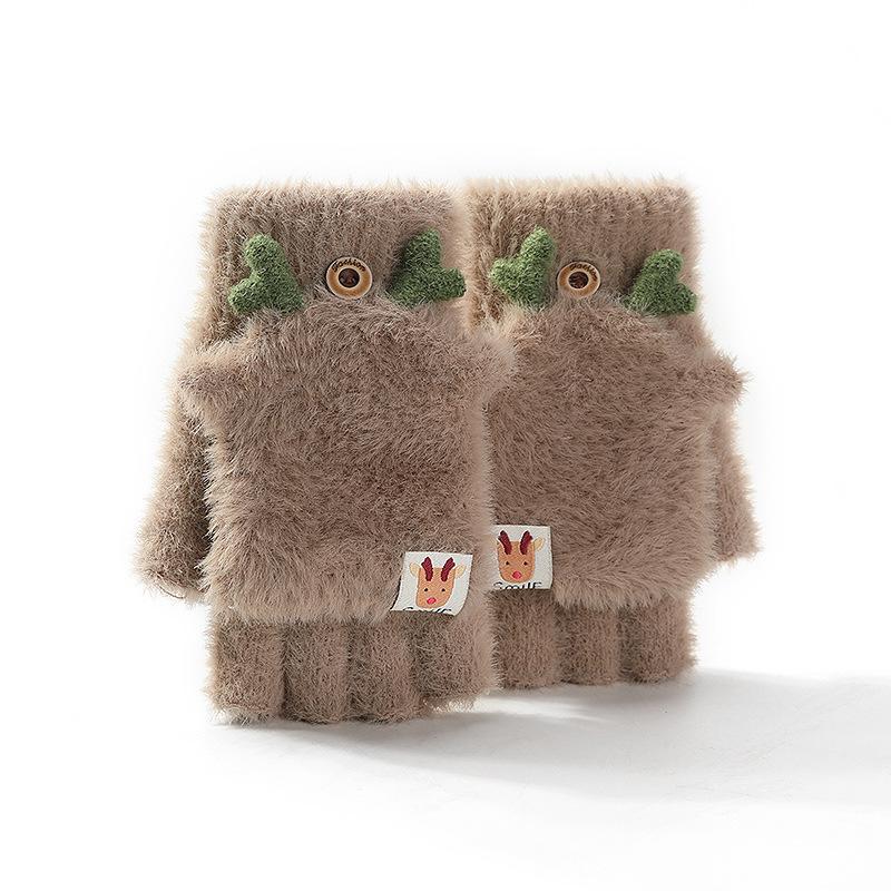 Women's Autumn & Winter Knitted Half-Finger Flip-Top Gloves - Warm, Cold-Proof, and Cute for Outdoor Cycling