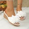 Wear Flower Open-toed Flat-slope Heel Cool Slippers for Women's 2025 Summer New Large-size Sweet One-word Drag