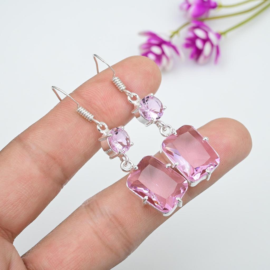 Pink Kunzite Earrings Gemstone Jewelry, 925 Solid Sterling Silver Earrings, Handmade Jewelry Birthstone Earrings, Gift For Him