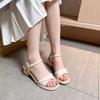 Soft Leather Versatile Sandals Women's Middle Heel 2025 Summer New Open-toed Thick Heel One-button Fairy Fashion Women's Sandals