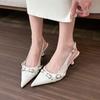 Fashionable! White Pointed Buckle Strap Stiletto High Heels Women's Spring Bag Head Empty Sandals