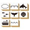 Cute and Stylish Wooden Rubber Stamp Set with Letter Made In Japan Ocean, Dolphin, Seagull, Whale, Cloud, Set, Card, Gift, (#13)