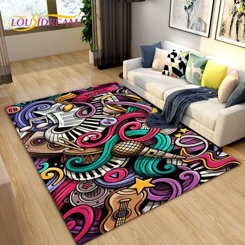 3D Creative Music Cartoon Area Rug Large,Carpet Rug for Living Room Bedroom Sofa Doormat Decoration,kids Play Non-slip Floor Mat