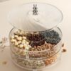 Triple Layer Divided Nut Serving Tray with Lid 360-degree Rotation Transparent Plastic Snack Platter Container BPA-Free Dried Fruit Storage
