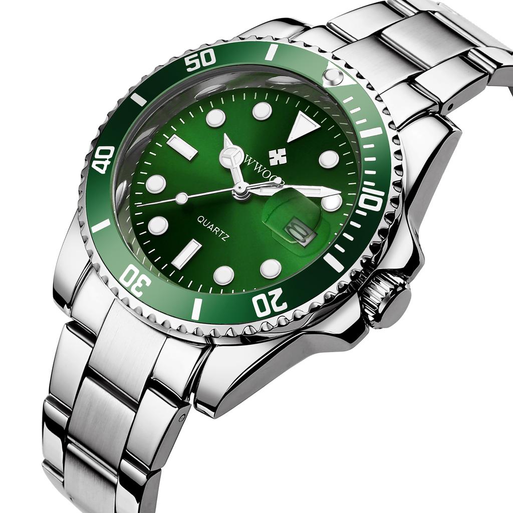 WWOOR Luxury Watches for Men Fashion Quartz Business Wristwatch Waterproof Green Water Ghost Watch Mens Watch