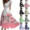 Women's Long Casual Dress Summer Short-Sleeve V-Neck Waist Retraction Printed Dress