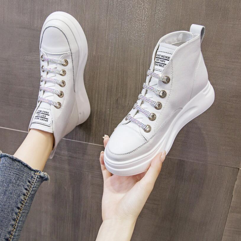 Fashion Spring Genuine Leather Women Autumn Sneakers High Top Vulcanized Shoes Ladies Casual Thick Bottom Winter Shoes Skate Female