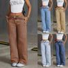 Women's Mid Waist Washed Women's Jeans Fashionable Versatile Straight Leg Pants