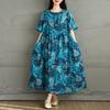 2025 Plus Size Summer Dress Women Casual Vintage Long Dress Floral Printing Loose Shirt Dress Maxi