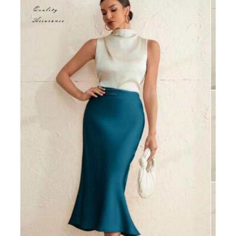 Women's Spring New Slim Fit Solid Color Cover Buttock Fishtail Mid Length Skirt