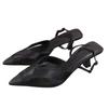 TRAF Womans Black Leather High Heel Sandals Sexy Pointed Toe Slingback Metal Buckle Pumps Sandals Summer Party High Heel Sandals