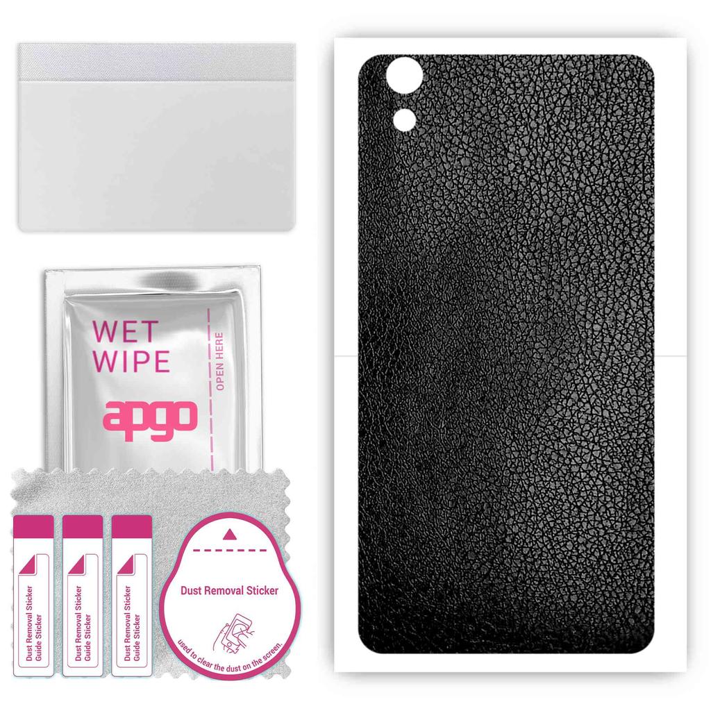 apgo Protective Skin Sticker for the Back Compatible with Alcatel Idol 4, Wrap Film, Foil, Vinyl - Pattern Black Leather