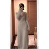 Retro Lazy Wind Long Sleeve Knitted Dress Women's Autumn and Winter Temperament Inner Long Dress Waist Sweater Bottom Dress