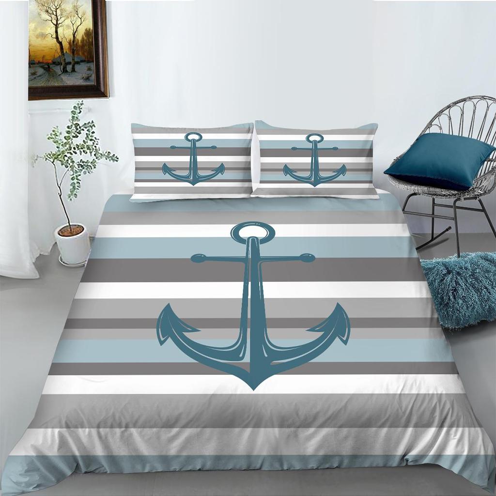 High Definition Digital Printed Bedding Set with Anchor Pattern Down Duvet Cover Pillowcase 2 or 3 Pieces DE200 * 200 Soft Washable Home Decoration