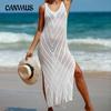 Women's Travel Holiday Sexy Backless V-neck Solid Breathable Knitted Long Dress Beach Sunscreen Cover-ups