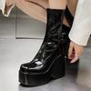 2024 Hot Sale Shoes Female Modern Women's Boots Platform Mid-Calf Boots Women Sewing Round Toe Side Zip High Wedges Shoes Women