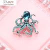 Octopus Enamel Pin Blue Rhinestones Octopus Brooches Pins For Women Men Cute Sea Animal Crystal Jewelry Accesseries Gift