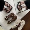 Fashion Sandals Designer New 2025 Dress Women Metal Decoration Ladies Narrow Band Buckle Thick Heels Female Shoes Outside Party Clip Toe