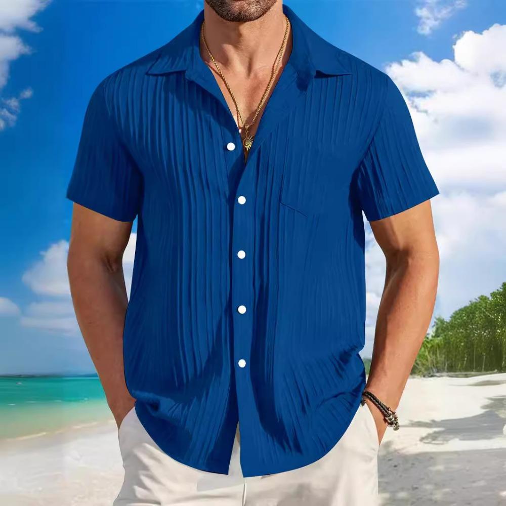 Summer Men's Striped Color Blocked Casual Short Sleeved Shirt