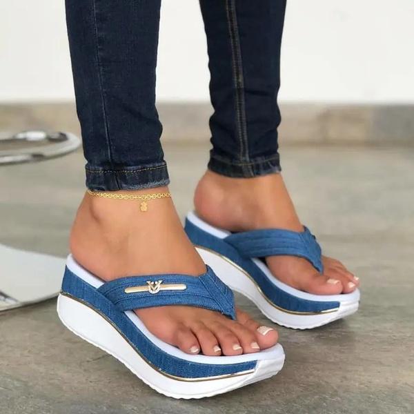 Summer Women's Wedge Heel Thick Bottom Flip Flops Platform Slippers Outdoor Leisure Platform Height Increasing Sandals Plus Size 35-43