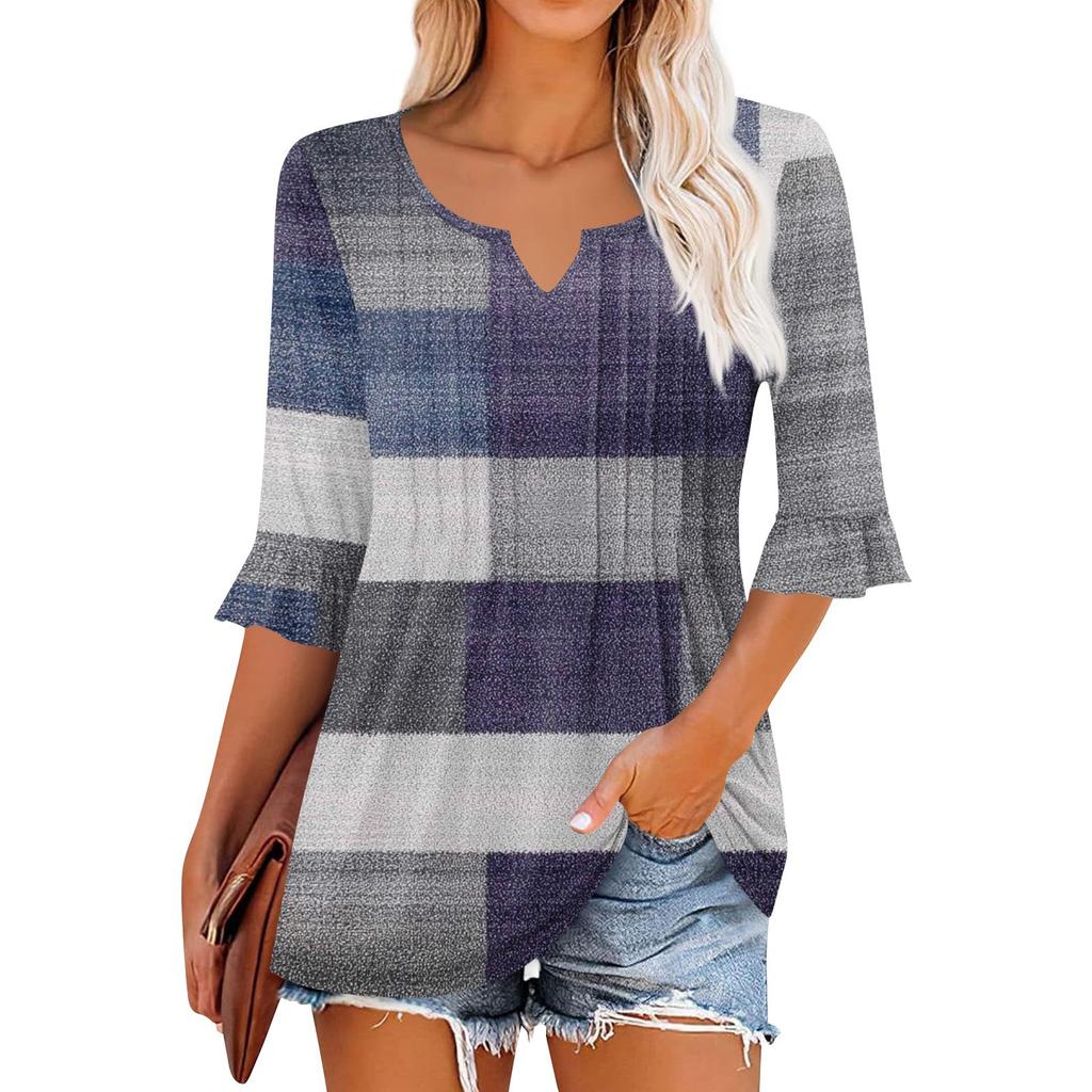 3/4 Sleeve Tops For Women Casual Ruffle V Neck T Shirts Work Blouses Dressy Tunic Tops
