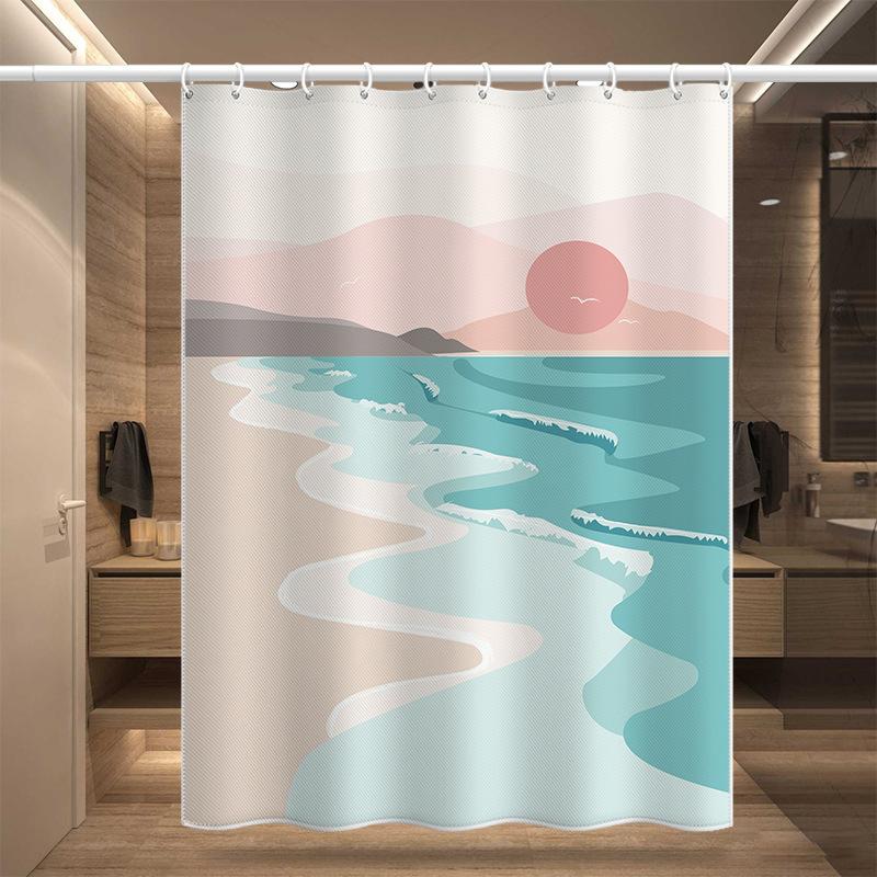 Bathroom Thickened Waterproof Curtain Mildew Proof Shower Curtain Shower Partition Curtain Shower Curtain Bathroom Curtain Free Perforation