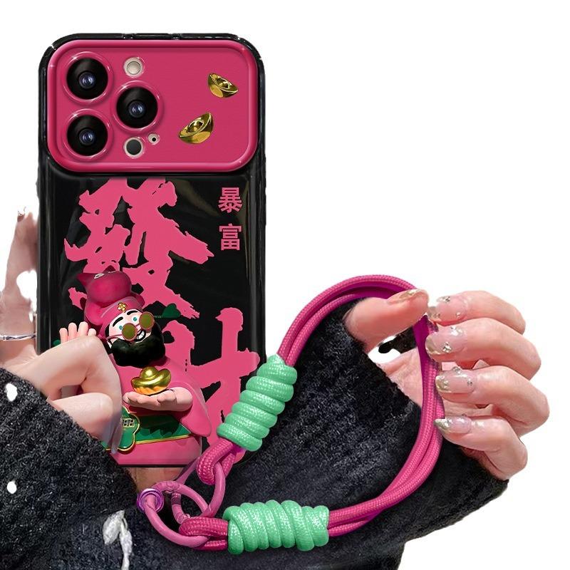 Funny God of Wealth Lanyard Applicable To Apple 15 Mobile Case IPhone 14 Dopamine 13 Pro Flip Mirror XS