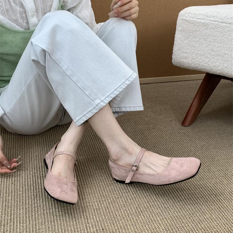 Women's Shoes Real Shot Retro Mori Mary Jane Shoes Women's Shoes Suede Shallow Mouth Word with Flat Bottom Versatile Single Shoes