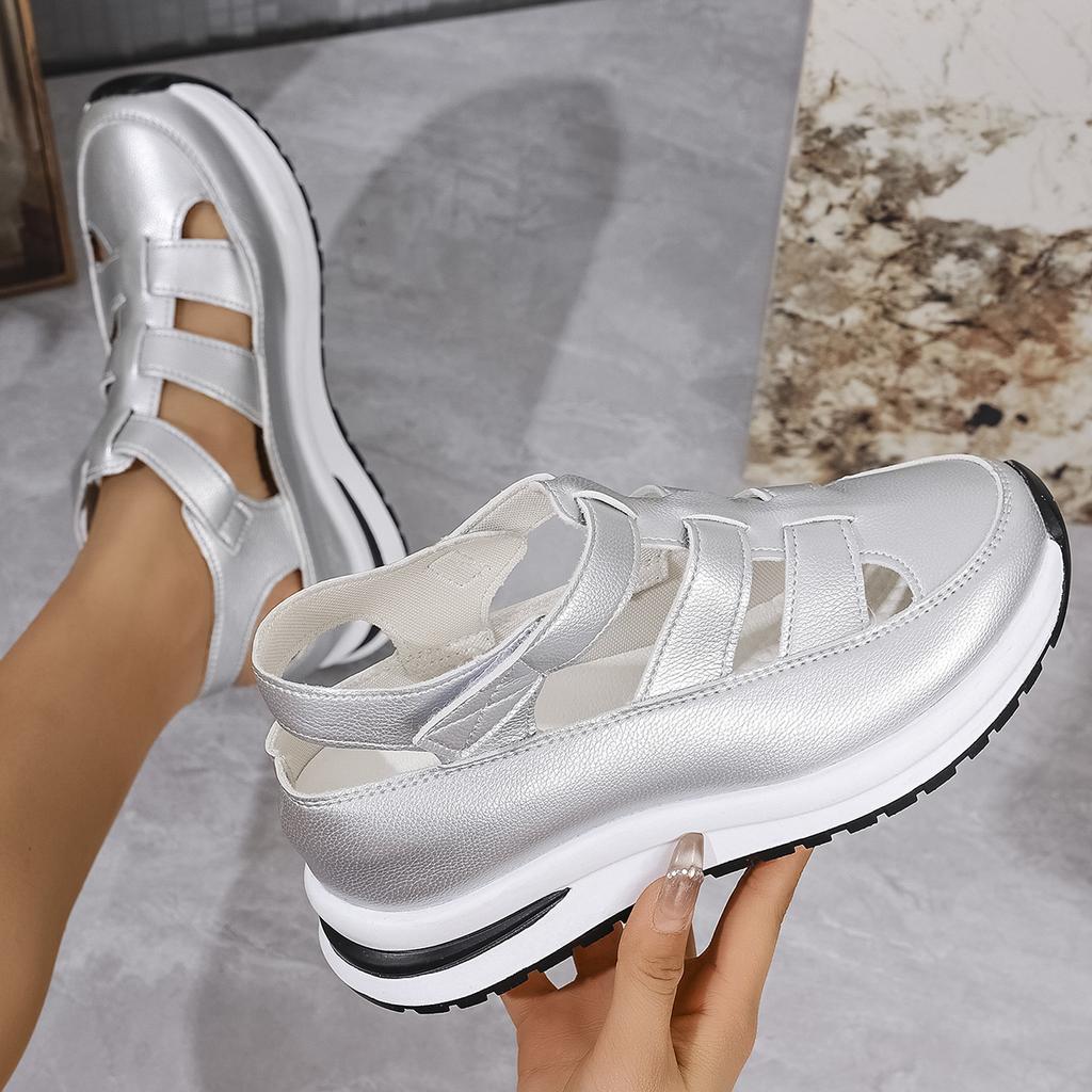 Ladies Shoes 2025 High Quality Buckle Strap Women's Sandals New Closed Toe Office and Career Summer Solid Wedge Sandals Zapatos