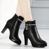 Comfortable Fashion Soft Leather Winter Shoes Platform Boots Elegant Black Block High Heel Plush Non-slip Ankle Boots