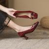 6388-5 Square Toe Women's Stiletto Heels - 2025 Autumn French Style, Comfortable for Weddings, Shallow Mouth Design