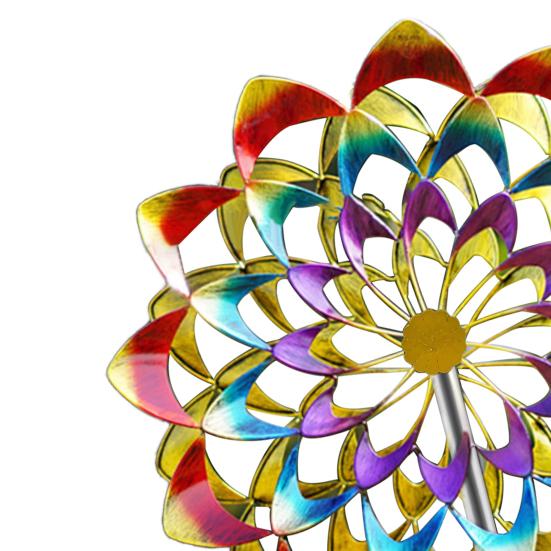 Colorful Flower Wind Spinner with Stake Weather-proof Outdoor Garden Yard Lawn Metal Rotary Windmill Ground Spike Decoration
