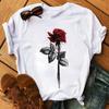 Fashion Women T Shirt Red Rose Flower Printed T-Shirt Harajuku Short Sleeve Tops Female Ladies Cute Graphic Tee Shirts T-Shirt